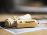 Natural Wooden USB Flash Drive in Eco Style with Linen Wrap - "nWood" - nzhandicraft