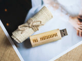 Natural Wooden USB Flash Drive in Eco Style with Linen Wrap - "nWood" - nzhandicraft