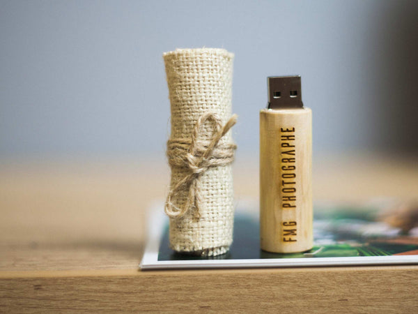 Natural Wooden USB Flash Drive in Eco Style with Linen Wrap - "nWood" - nzhandicraft